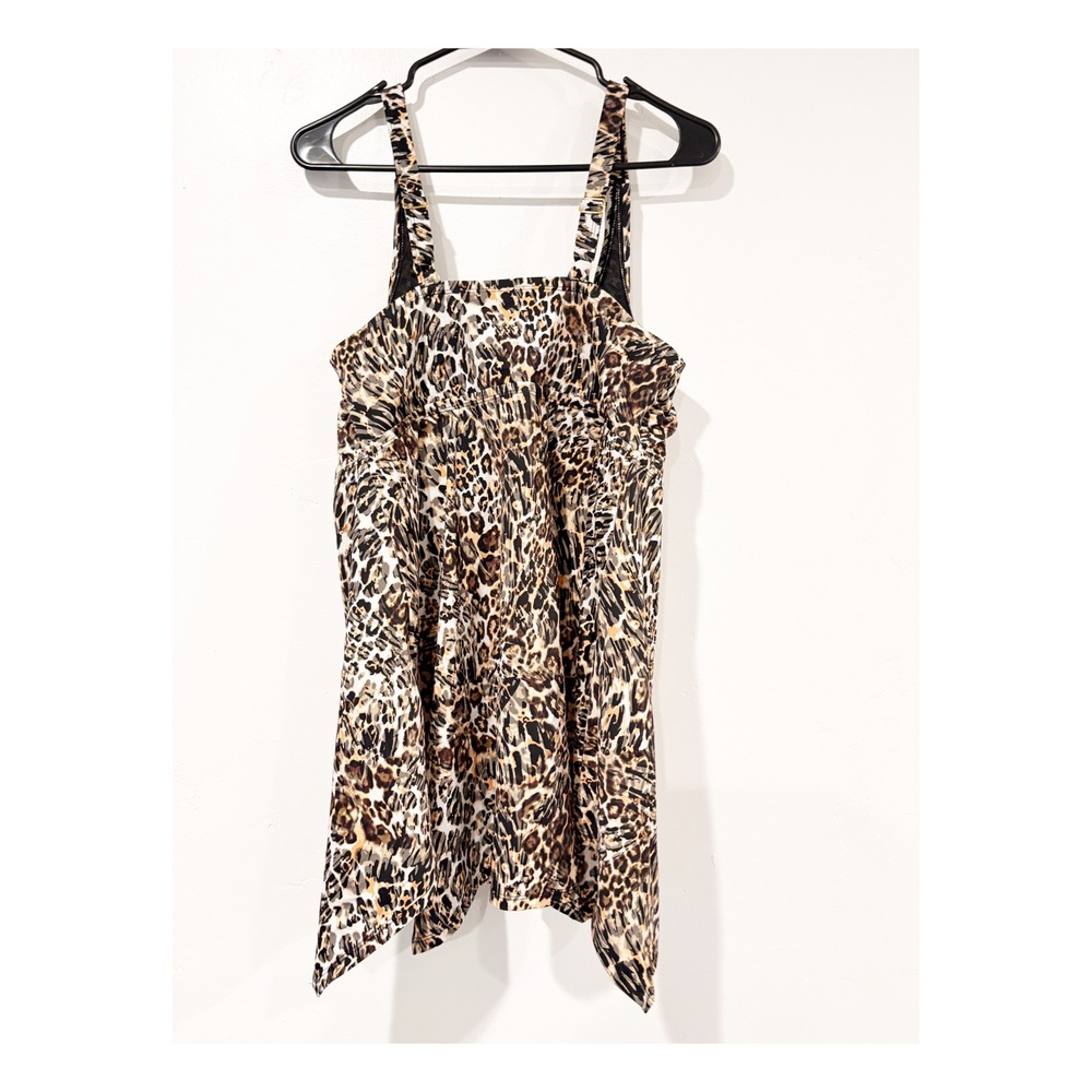 Swim365 Leopard Print Handkerchief Hem Swim Dress Brown Tan Black Size 14 - Picture 2 of 4